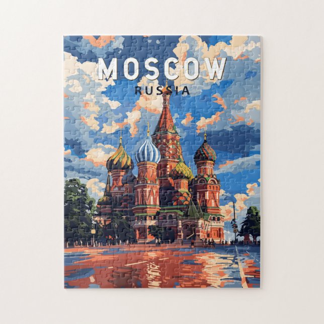 Moskau Russland Reisekunst Vintag Puzzle (Vertikal)