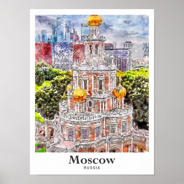 Moskau Russland Reisen Wasserfarben Sketch Hand ze Poster (Vorne)