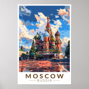 Moskau Russland Roter Platz Reise Kunst Vintage Poster