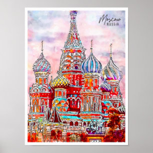 Moskau Russland Vintage-Reise Aquarell Poster