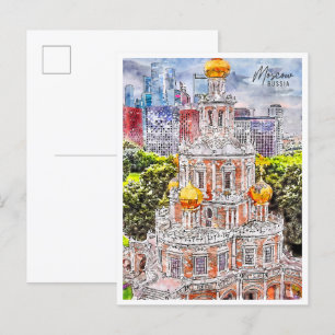 Moskau Russland Vintage-Reise Aquarell Postkarte