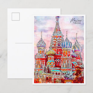 Moskau Russland Vintage-Reise Aquarell Postkarte