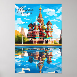 Moskau Russland Vintage Reise Illustration Poster