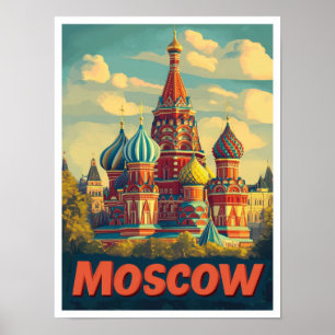 Moskau Russland Vintage Travel Illustration Poster