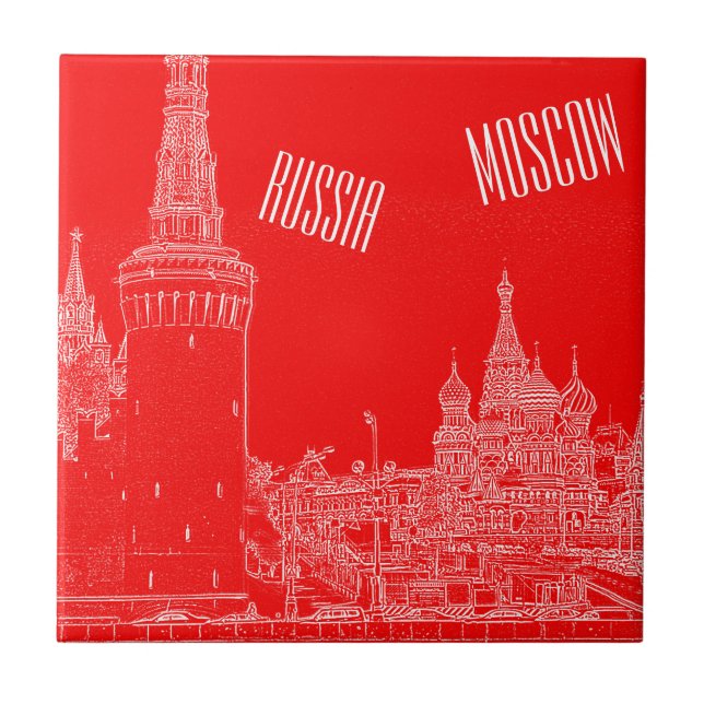Moskau St Basil's Cathedral Roter Platz Sketch Fliese (Vorderseite)