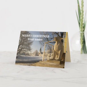 Moskau. Winter Löwe Skulptur Gänse weiße Karte