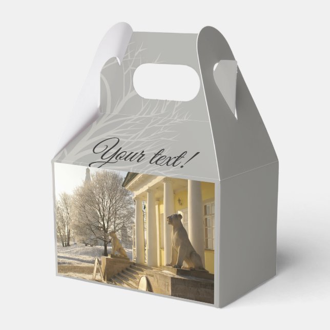 Moskau. Winter. Löwenskulptur. Geschenkschachtel (Vorderseite)