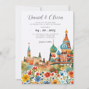 Moskauer Russische Aquarell-Hochzeit Einladung