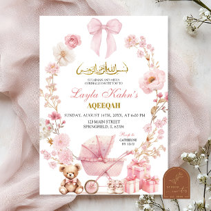 Moslem Rosa Schleife Kokette Baby-Kinderwagen Baby Einladung
