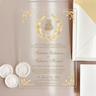 Moslemische Hochzeit im antiken Gold-Wappen Acryleinladungen