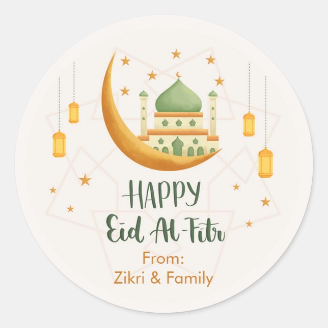 Mosque & Moon Eid Mubarak / Eid al-Fitr Stickers (Vorderseite)