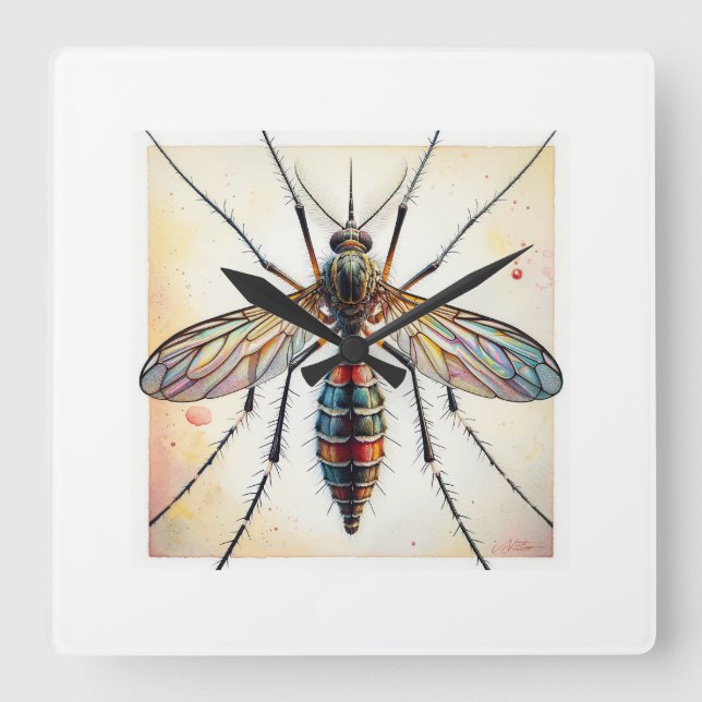 Mosquito dorsal view painting 030624IREF117 - Wate Quadratische Wanduhr (Vorderseite)