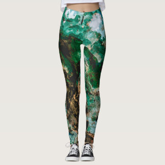 Moss Agate Green Crystal Geode Abstrakt Leggings