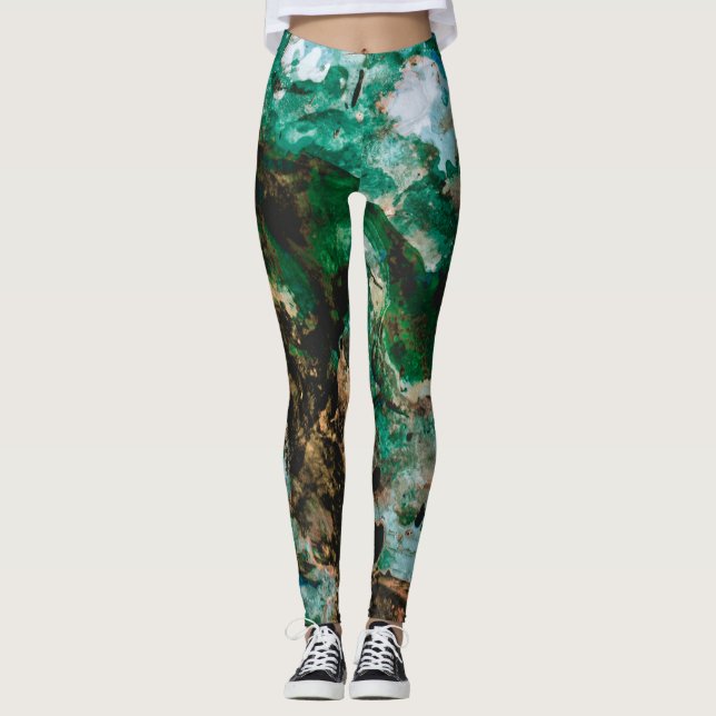 Moss Agate Green Crystal Geode Abstrakt Leggings (Vorderseite)