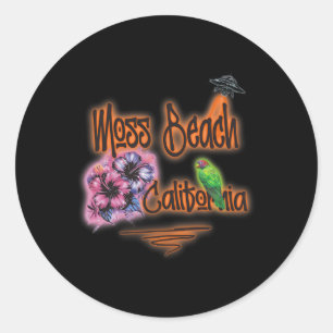 Moss Beach Kalifornien Retro Surfer Vintage Airbru Runder Aufkleber