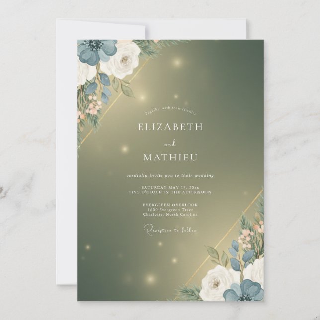Moss Gold Bloom Hochzeit Einladung (Vorderseite)