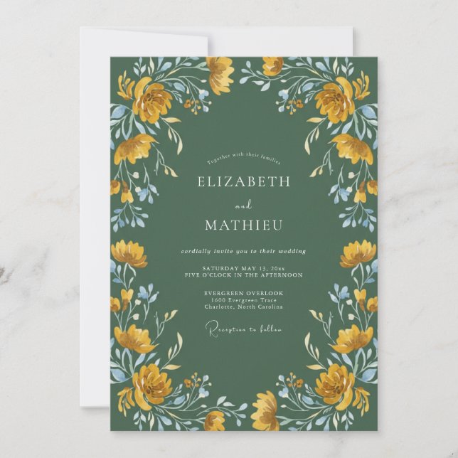 Moss-Gold-Ranunculus-Hochzeit Einladung (Vorderseite)