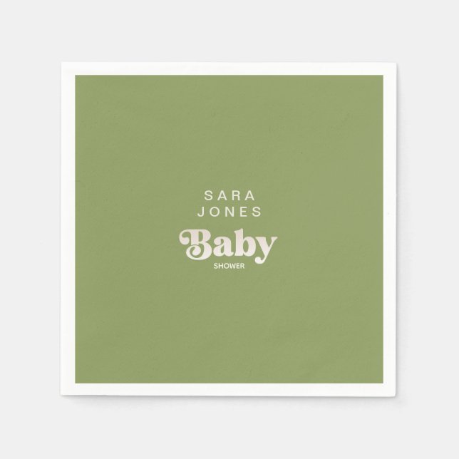 Moss Green Baby Dusche Cocktail Serviette (Vorderseite)