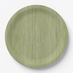 Moss Green Bamboo Holz Grain Look Pappteller