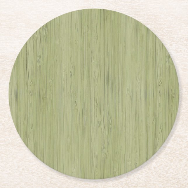Moss Green Bamboo Holz Grain Look Runder Pappuntersetzer (Vorderseite)