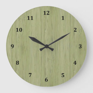 Moss Green Bamboo Wood Grain Look Große Wanduhr
