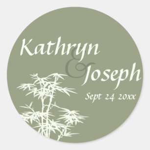 Moss green Bambus Custom Hochzeitsvorzeigelabel Runder Aufkleber