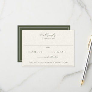 Moss Green Beige Wedding RSVP Karte