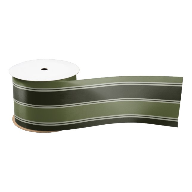 Moss Green Black Horizontal Lines Stripe Geometric Satinband (Spule)