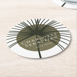 Moss Green Botanical Fan Elegante Hochzeit Runder Pappuntersetzer