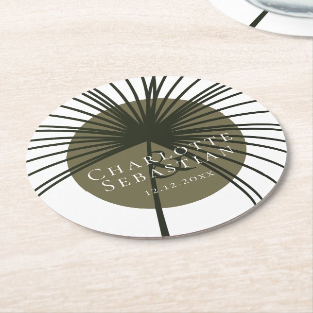 Moss Green Botanical Fan Elegante Hochzeit Runder Pappuntersetzer (Angewinkelt)