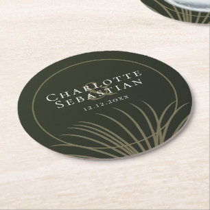 Moss Green Botanical Fan Elegante Hochzeit Runder Pappuntersetzer