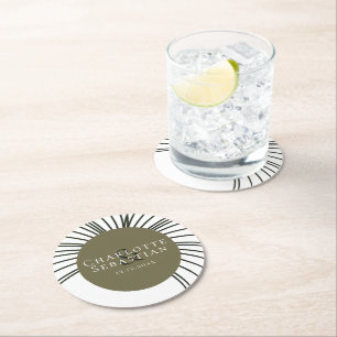 Moss Green Botanical Fan Elegante Hochzeit Runder Pappuntersetzer