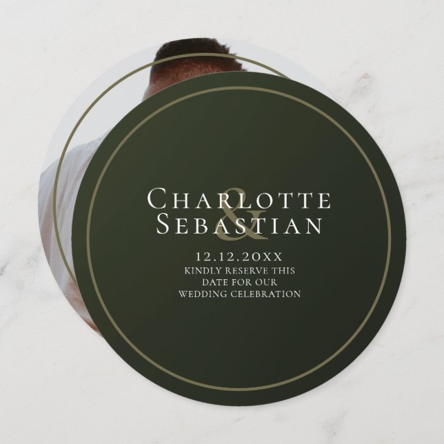 Moss Green Botanical Fan Elegante Hochzeit Save The Date (Vorne/Hinten)