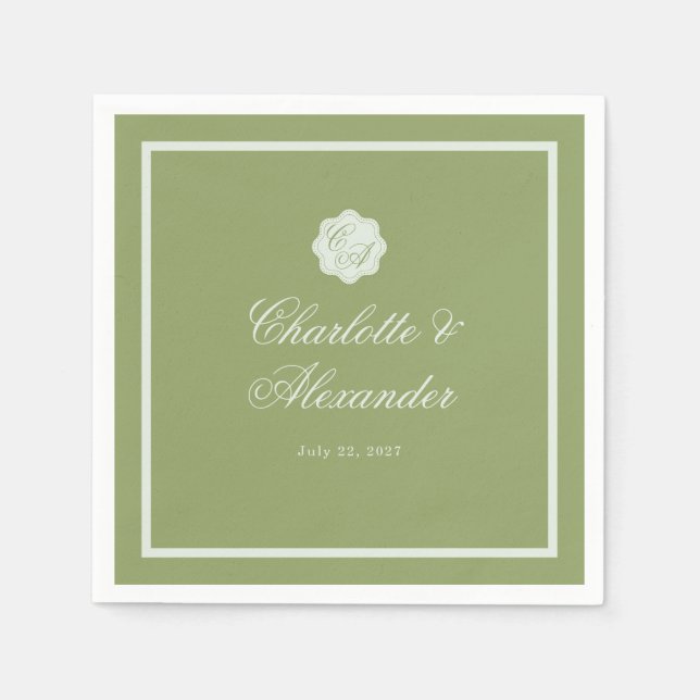 Moss Green Calligraphy Wedding Napkin Serviette (Vorderseite)