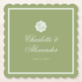 Moss Green Calligraphy Wedding Paper Coaster Untersetzer