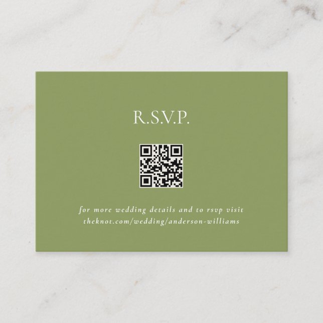 Moss Green Contemporary QR Code Wedding RSVP II Begleitkarte (Vorderseite)