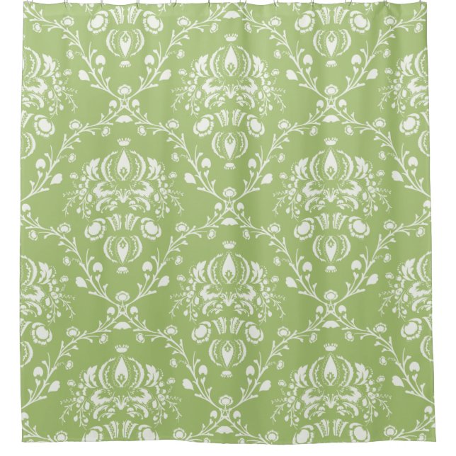 Moss Green Damask Duschvorhang (Vorderseite)