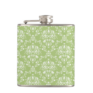 Moss Green Damask Flachmann
