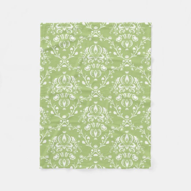 Moss Green Damask Fleecedecke (Vorderseite)