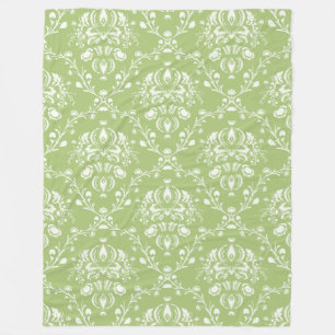 Moss Green Damask Fleecedecke