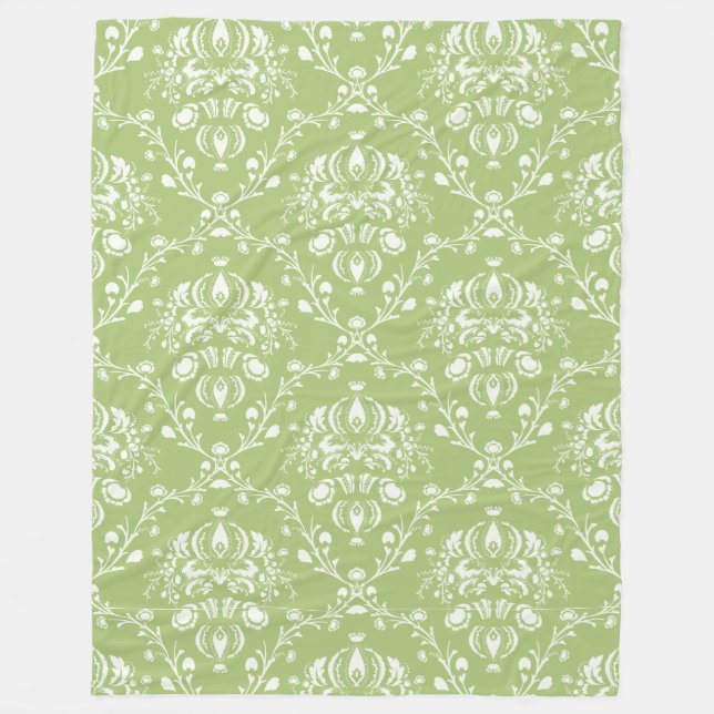 Moss Green Damask Fleecedecke (Vorderseite)