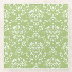 Moss Green Damask Glasuntersetzer