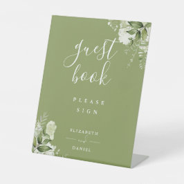 Moss Green Elegant Blumengrün Gästebuch Sockelschild