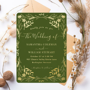 Moss Green Elegant Boho Moderne Typografie Hochzei Folieneinladung