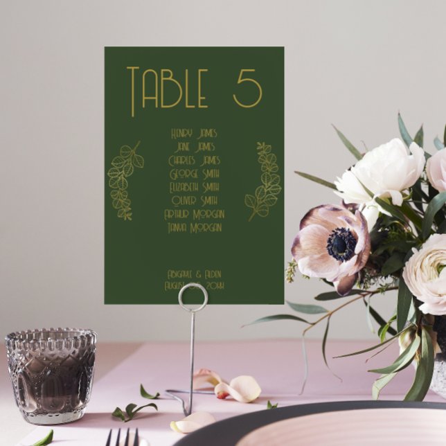 Moss Green Elegant Classic Wedding Tischnummer (Elegant Wedding Table Number Seating Guest List)