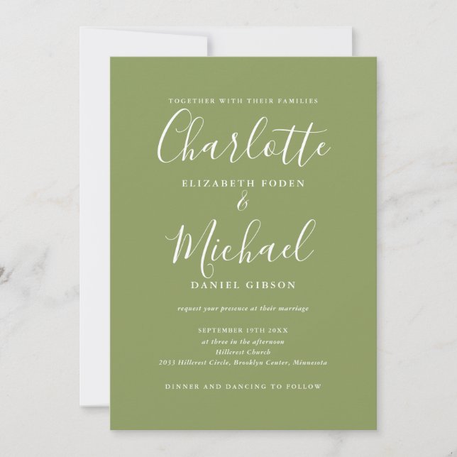Moss Green Elegant Modern QR Code Hochzeit Einladung (Vorderseite)
