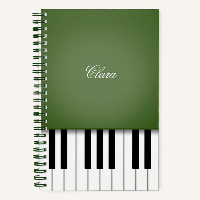 Moss Green Elegant Piano Keyboard Personalisiert Notizbuch (Vorderseite)
