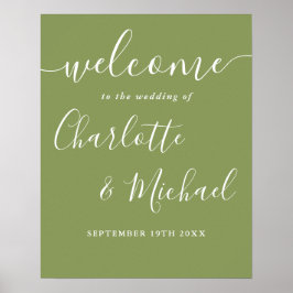 Moss Green Elegante Moderne Hochzeit Begrüßungszei Poster