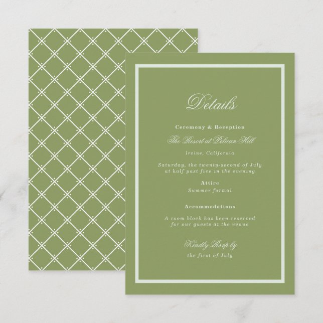 Moss Green Estate Wedding Details Card Begleitkarte (Vorne/Hinten)