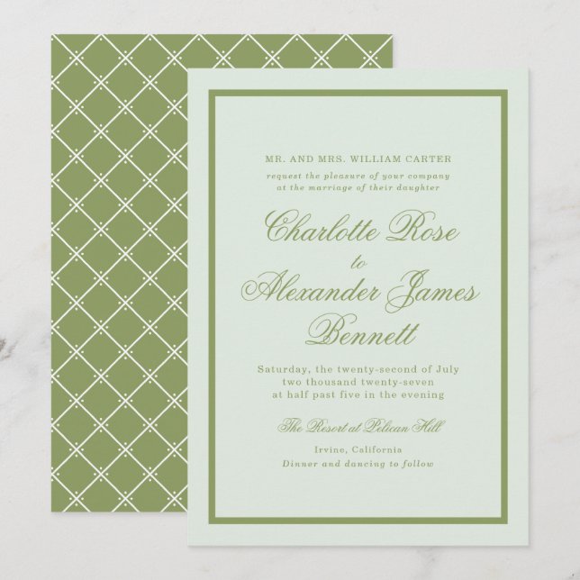 Moss Green Estate Wedding Invitation Einladung (Vorne/Hinten)